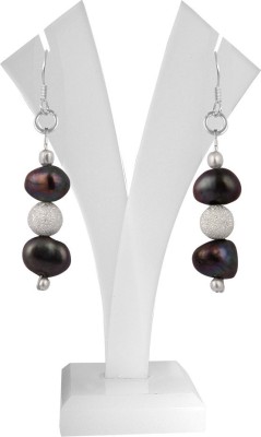 Pearlz Ocean 2.5 Inch Alloy Beads and Dyed Black Fresh Water Pearl Pearl Alloy Drops & Danglers