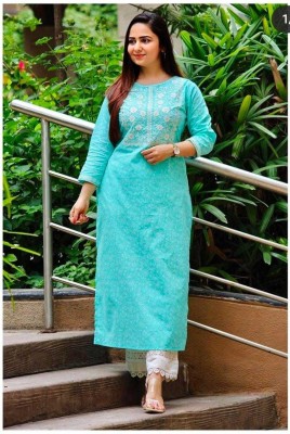 Daksh Trendy Fashion Women Embroidered Straight Kurta(Blue)