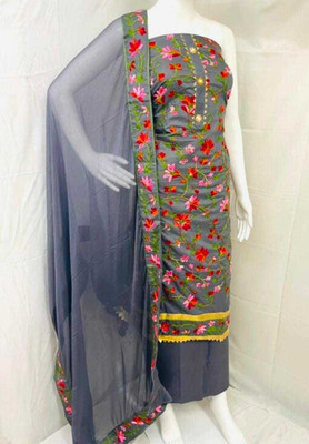 ANJALITRENDZ Cotton Blend Embroidered Salwar Suit Material