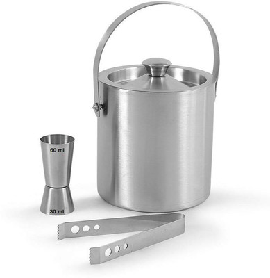 finality Ice Bucket Silver With Tong and Peg Measurer Bar Set(Stainless Steel)