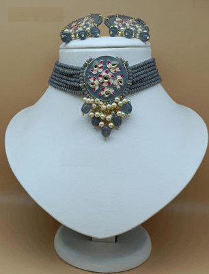 MAKHAN Alloy Gold-plated Grey Jewellery Set(Pack of 1)