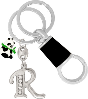 MGP FASHION Stone Studded Alphabet Letter R Cute Panda Pendant Gift for Car Bike Keyring Key Chain