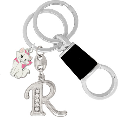 MGP FASHION Stone Studded Alphabet Letter R Cat Lover Pendant Gift for Car Keyring Key Chain