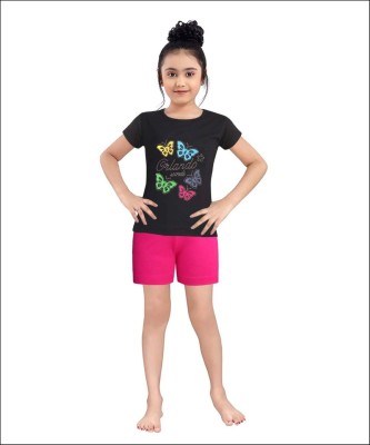 GOKUL FASHION Kids Nightwear Girls Printed, Solid Cotton Blend(Black Pack of 1)