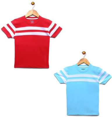 Billion Boys Striped Pure Cotton Regular T Shirt(Light Blue, Pack of 2)