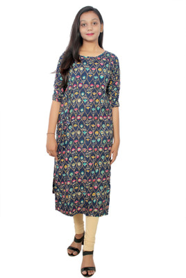 Kashish fashion Women Floral Print Straight Kurta(Blue)