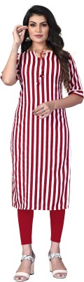 SOCIAL STYLE Women Striped Straight Kurta(Maroon)