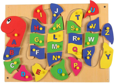 FireFlies Wooden Snake Aalphabet Puzzle With Knob Learning Board for kids (Pack of 1Pc((1 Pieces)