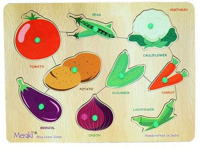 DIGSMORDEN Vegetable Puzzle Wooden Slat Assembly Shape Colorful Creative Learning(Multicolor)