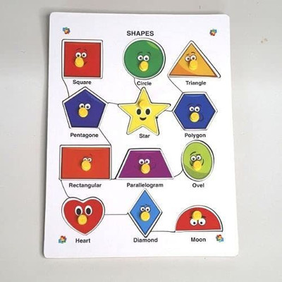 FireFlies 12 Shapes Puzzle With Nob Learning Educational Board for kids (Size 240x300mm)(1 Pieces)