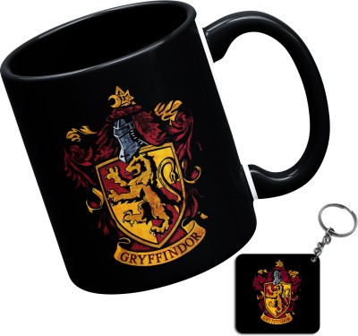 Just Moments Inside Black Ceramic Coffee with Keychain for Harry Potter Lover. (D11) Ceramic Coffee Mug(350 ml, Pack of 2)