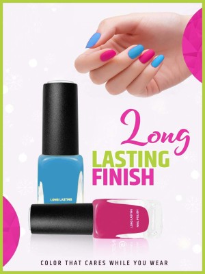 Emijun Unique HD Shine Quick Dry Long Stay Pink & Sky Blue Nail Paint PINK, SKY BLUE(Pack of 2)