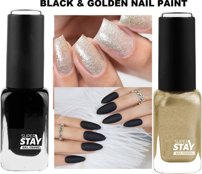 ADJD GOLDEN & BLACK NAIL PAINT SUPER STAY MATTE FINISH & LONG LASTING Black And Gold(Pack of 2)