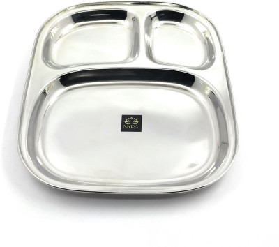 Nyra ® Stainless Steel 3 In 1 Compartment Dinner Plate/Partition Thali/Mess Tray Sectioned Plate(Pack of 6)