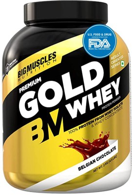 BIGMUSCLES NUTRITION Premium Gold Whey | 25g Protein Per Serving, 0g Sugar,5.5g BCAA Whey Protein(2 kg, Belgian Chocolate)
