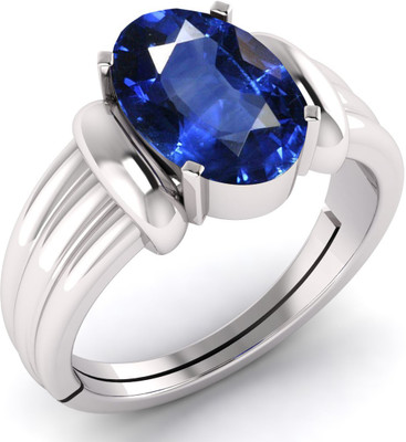 TODANI JEMS 8.25 Ratti 7.72 Carat Neelam Blue Sapphire Adjustable Ring for Men & Women Metal Sapphire Silver Plated Ring