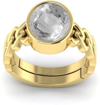 TODANI JEMS 7.25 Ratti Certified Unheated Adjustable White Sapphire Pukhraj Loose Gemstone Brass Sapphire Ring