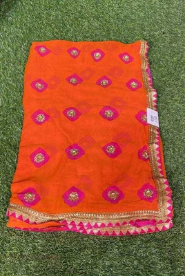 NeeLKANTH ENTERPRISE Polka Print Bandhani Chiffon Saree(Orange)