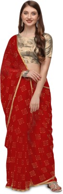 REDFISH Printed Bollywood Chiffon Saree(Red)