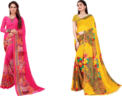 Saadhvi Floral Print Daily Wear Georgette Saree(Pack of 2, Multicolor)