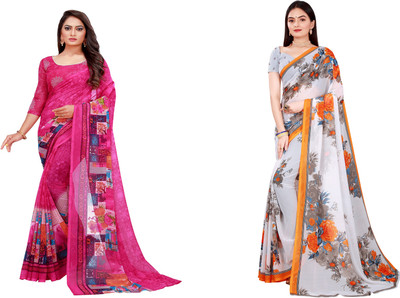 Saadhvi Printed Daily Wear Georgette Saree(Pack of 2, Beige)