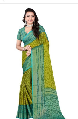 Sita Self Design Bollywood Brasso Saree(Green)