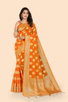 Divastri Woven Banarasi Silk Blend Saree(Orange)