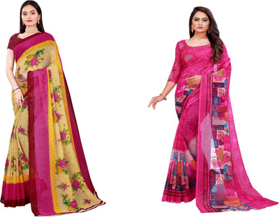 Saadhvi Printed Daily Wear Georgette Saree(Pack of 2, Cream)