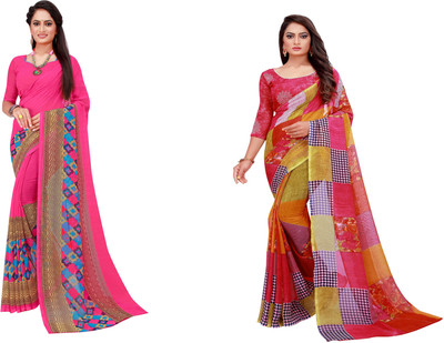 Saadhvi Printed Daily Wear Georgette Saree(Pack of 2, Grey)