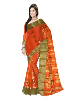 Pradip Fabrics Woven Tant Pure Cotton Saree(Orange)