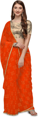 REDFISH Printed Bollywood Chiffon Saree(Orange)