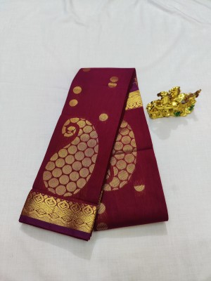 Uniqon Creations Woven Kota Doria Cotton Silk Saree(Maroon)