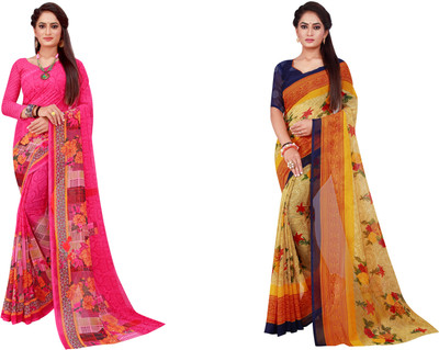 Saadhvi Printed Daily Wear Georgette Saree(Pack of 2, Cream)