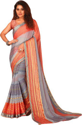 GAURIK FASHION Printed Assam Silk Chiffon Saree(Grey)