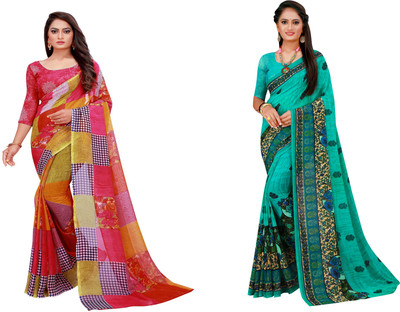 Saadhvi Printed Daily Wear Georgette Saree(Pack of 2, Black)