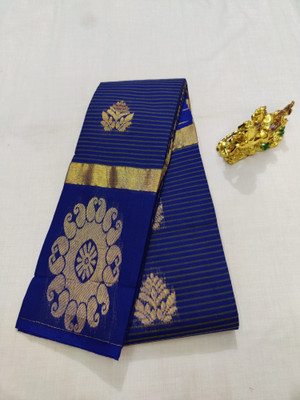 Uniqon Creations Self Design Kota Doria Cotton Silk Saree(Blue)
