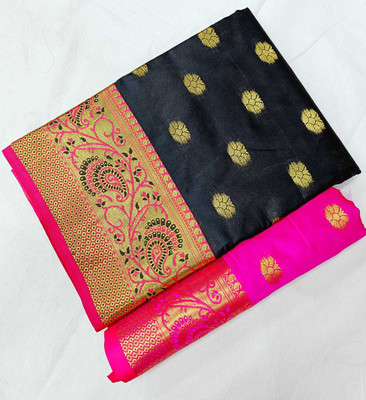 Kalpana creation Woven Mysore Cotton Silk Saree(Black)
