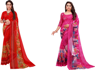 Saadhvi Floral Print Daily Wear Georgette Saree(Pack of 2, Multicolor)
