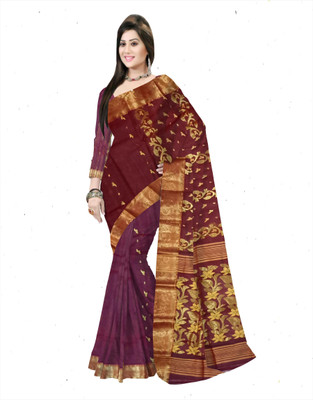 Pradip Fabrics Woven Tant Pure Cotton Saree(Maroon)
