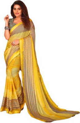 GAURIK FASHION Printed Assam Silk Chiffon Saree(Yellow)