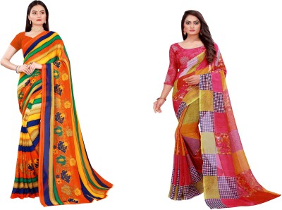 Saadhvi Printed Daily Wear Georgette Saree(Pack of 2, Dark Blue)