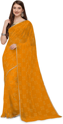 REDFISH Printed Daily Wear Chiffon Saree(Yellow)