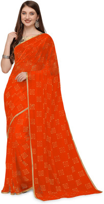 REDFISH Printed Daily Wear Chiffon Saree(Orange)