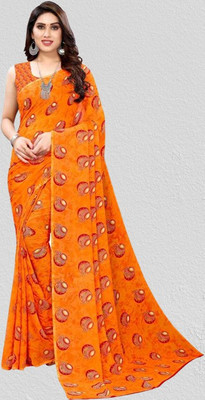 Kanooda Prints Printed Daily Wear Georgette Saree(Yellow)