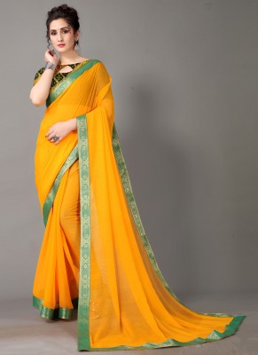 Hritika Solid/Plain Daily Wear Chiffon Saree(Yellow)