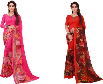 Saadhvi Printed Daily Wear Georgette Saree(Pack of 2, Grey)