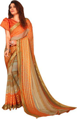 GAURIK FASHION Printed Assam Silk Chiffon Saree(Orange)
