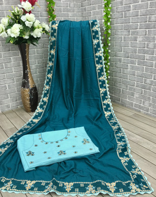 jayant creation Embroidered Bollywood Silk Blend Saree(Light Blue)