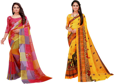 Saadhvi Printed Daily Wear Georgette Saree(Pack of 2, Beige)