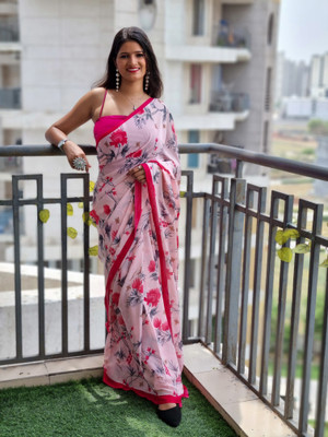 Anand Sarees Floral Print Bollywood Georgette Saree(Pink)